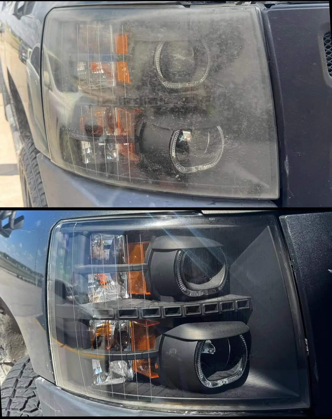 Pickup headlight-lens restoration, work photo 1